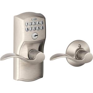 Schlage FE575 CAM 619 ACC Camelot Keypad Lock with Accent Lever, Auto-Lock, Electronic Keyless Entry, Satin Nickel