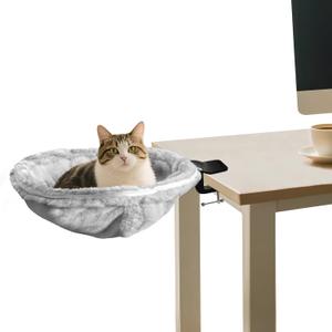 Cat Desk Bed, Cat Hammock Integrated Clamp Sturdy and Comfortable for Indoor Pets up to 40 lbs  Ideal for Remote Workers, Gamers, and Office Use  Removable and Washable Faux Fur Pad