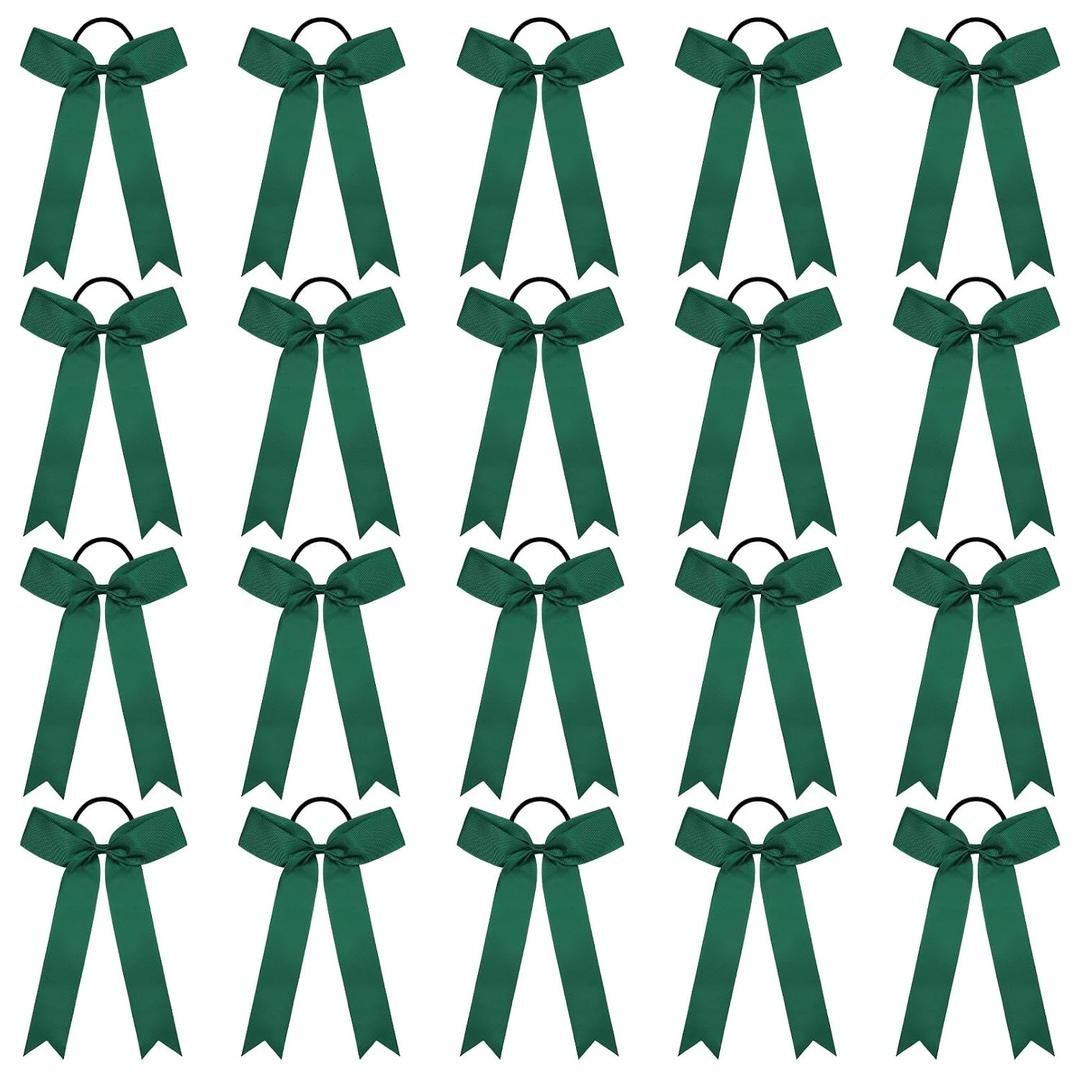 20 PCS College Style Cheer Bows Collegiate Long Tail Skinny Cheer Bow Elastic Hair Tie Bows for Teens Girls Softball Competition Sports Cheerleaders (Forest Green)