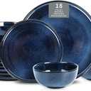 Vicrays Ceramic 18 Pieces Dinnerware Set - Dinner Plates Salad Plates Cereal Bowls Set Service for 6 - Scratch Resistant Microwave Oven Dishwasher Safe - Blue