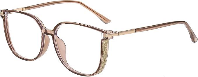 GUDVUE Oversized Blue Light Glasses, Computer Reading/Gaming/Phones Glasses, Anti Glare/UV400/Eye Strain, Large Square Frame, Champagne