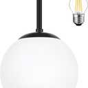 6" Mid Century Modern Globe Semi Flush Mount Ceiling Light Fixture Frosted Glass with Black Finish1-Light Globe Glass Ceiling Lights for Aisle Porch Stairway Closet Kitchen Laundry Room (Bulb Incl.)
