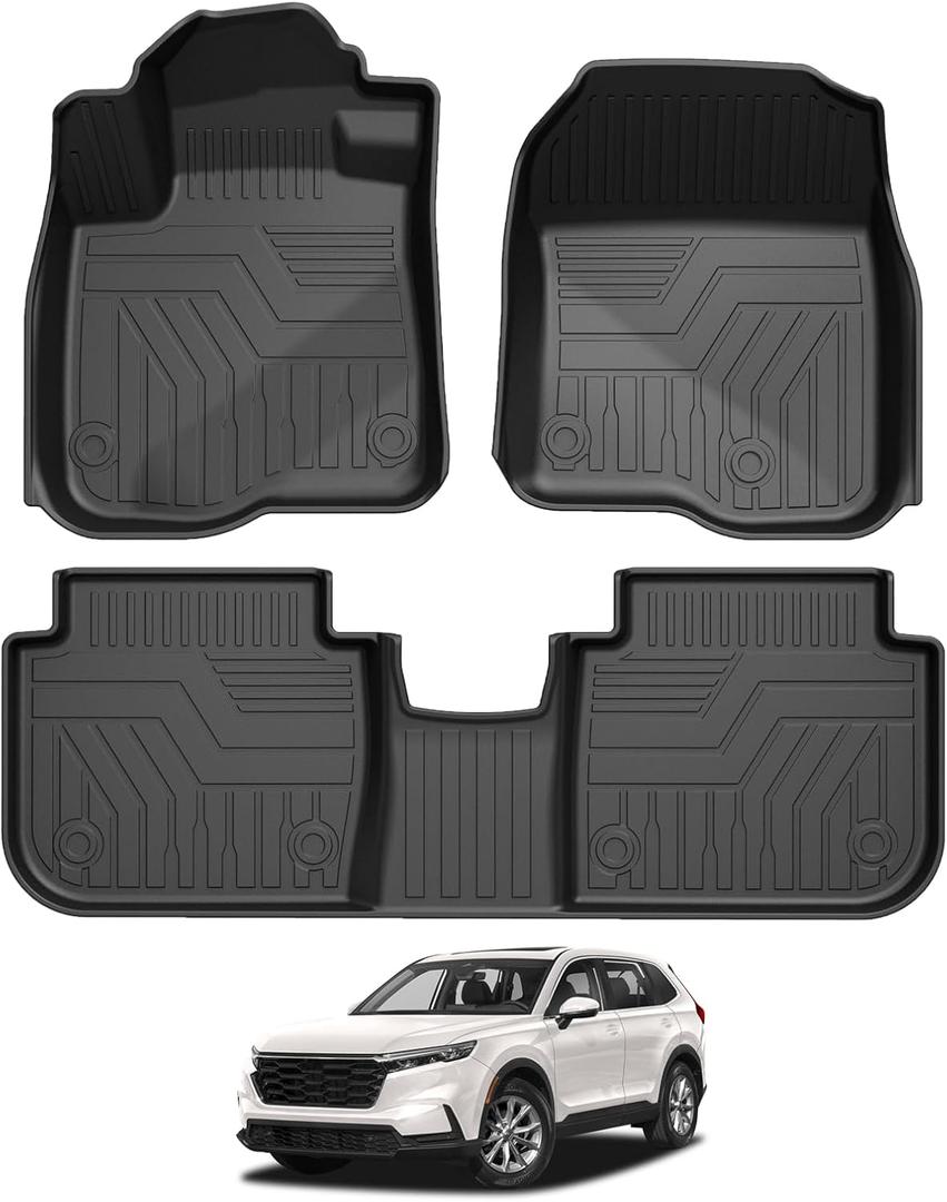 Falafa Floor Mats for Honda CRV 2025 2024 2023 (Include Hybrid), TPE All Weather Protection Floor Liners for Honda CR-V Hybrid Accessories,1st & 2nd Row, Odorless Anti-Slip, Black