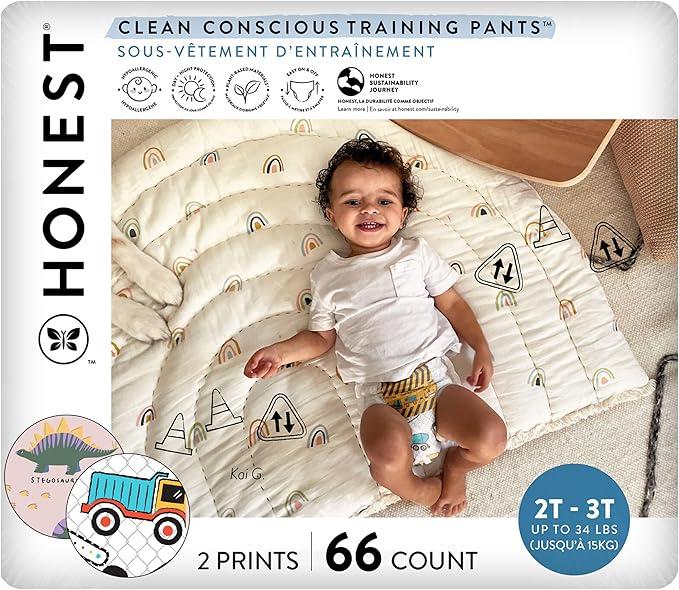 The Honest Company Clean Conscious Training Pants | Plant-Based, Sustainable Diapers | Rompin' & Stompin' + Diggin' It | Size 2T/ 3T (up to 34 lbs), 66 Count
