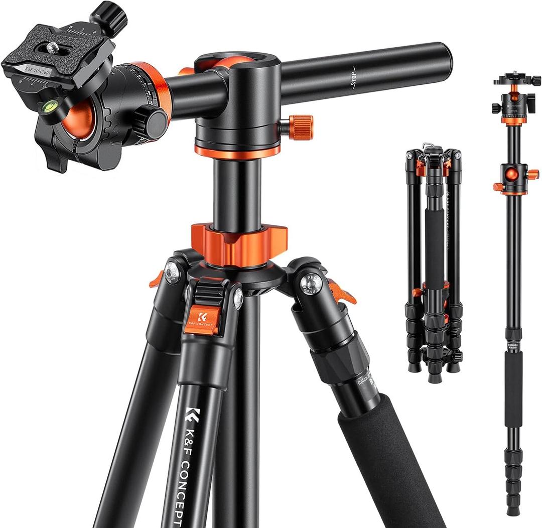 K&F Concept 67 inch Camera Tripod Horizontal Aluminum Tripods Portable Monopod with 360 Degree Ball Head Quick Release Plate for DSLR Cameras T255A4+BH-28L (TM2515T1)