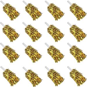 16PCS Cheerleading Pom Poms Metallic Foil Plastic Pom Poms with Baton Handle for Game Sports Squads Dancing Party Football Basketball Club Spirit Sports Stage Performance Celebration (Gold)
