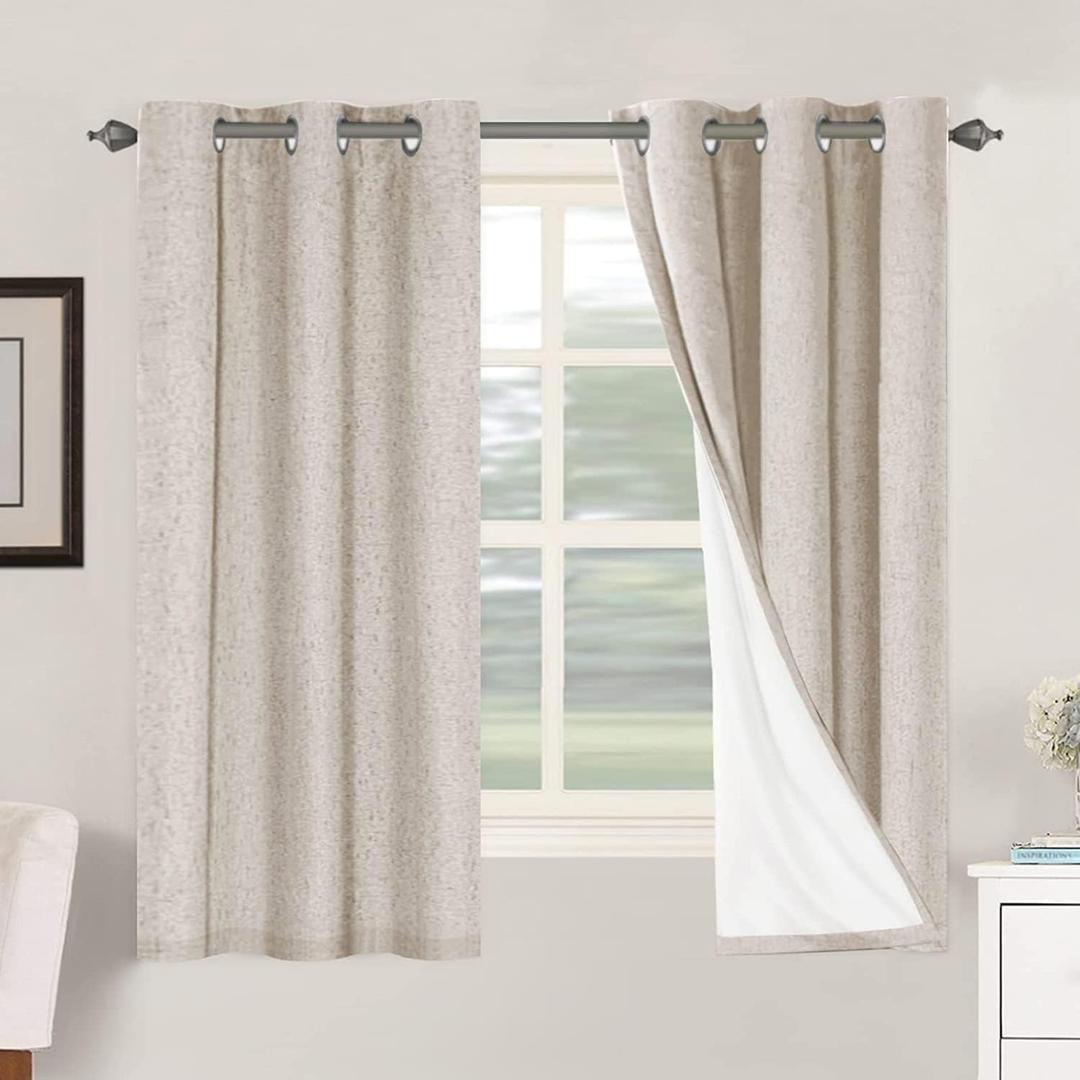 H.VERSAILTEX Primitive Linen Curtains 100% Blackout Curtain Drapes Burlap Curtains with White Thermal Insulated Liner, Grommet Top Drapes Living Room/Bedroom (2 Panels, 42 x 63 Inch, Natural)