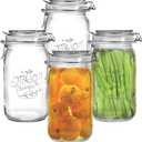 Tebery 4 Pack Clear Wide Mouth Glass Mason Jars with Airtight Clamp Lids, 32Oz Glass Storage Containers Large Kitchen Canisters for Food, Flour, Pasta, Coffee, Candy, Dog Treats, Snacks & More