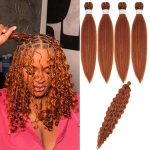 Bright Ginger Bob Braiding Hair Pre stretched Short Hypoallergenic Boho Curly Hair for Braiding Itch Free Knotless Deep Wave Braids for Black Women (16 Inch-Packs of 5)