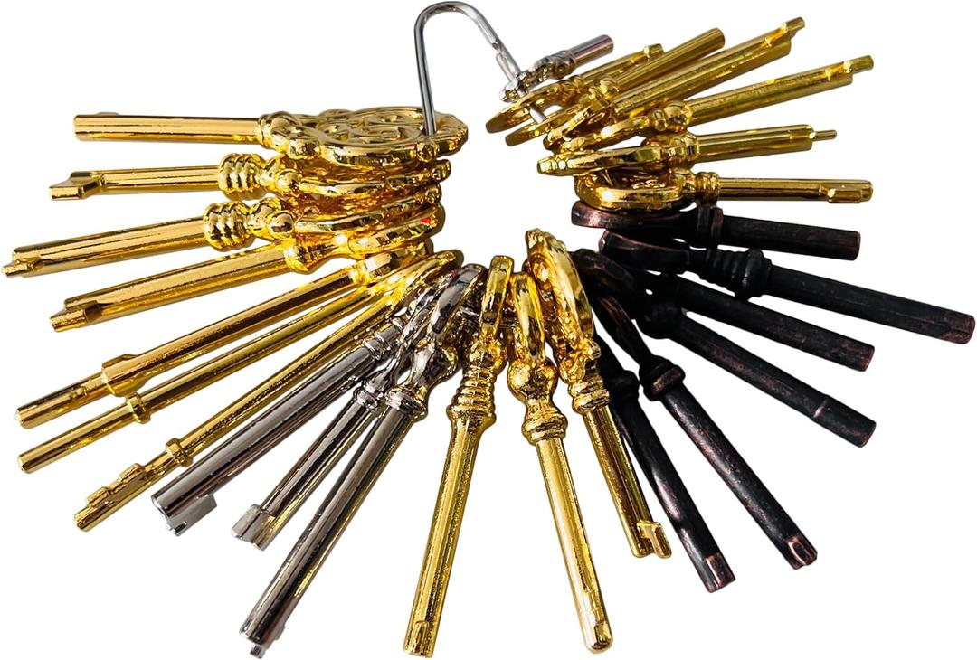 26 Skeleton Key Set Universal Replacement Skeleton Keys Kit for Antique Furniture, Dresser Drawers, Chinese Cabinet, Old Style Cabinets or Doors and Grandfather Clocks