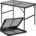 Folding Grill Table: 3x2 Ft Portable Camping Table, Lightweight Height Adjustable Metal Table with Mesh Desktop and Carrying Handle,Portable Grill Table for Camping, Picnic, Beach and BBQ, 35.4"D x 23.6"W x 26"H