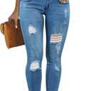 KUNMI Women's Skinny Ripped Trendy Jeans Distressed Stretchy Denim Pants (16, J004-blue)