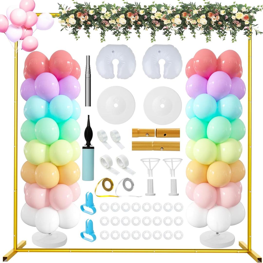 Wedding Arch Backdrop Stand 6.5FT Metal Backdrop Stand with 2 Pcs Adjustable Balloon Column Stand Gold Wedding Arch Frame for Birthday Party Graduation Baby Shower Ceremony Outdoor Supplies Dcor