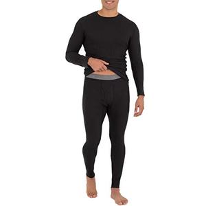 Fruit of The Loom Men's Recycled Waffle Thermal Underwear Set (Top and Bottom), Black, M,L