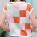 Womens Cap Sleeve Summer Tops Crop Checkered Y2K Outfits Cute Preppy Clothes Loose Fit Lightweight Short Sleeve Sweater (Brown, XL)