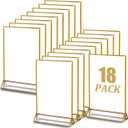 18 Pack Acrylic Sign Holder with Golden Border, 4 X 6 Clear Sign Holders, Double Sided Gold Picture Frame, Gold Flyer Holder Vertical Stand, Table Menu Stands for Wedding Tables Sign Display