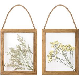 NIKKY HOME Dried Flowers Grass Wall Art Set of 2 Natural Plant Artwork with Clear Glass Display Frame and Jute Rope Gallery Wall Decor Living Room Decor