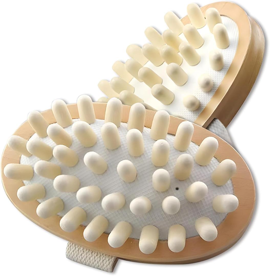 2 Pack Natural Wooden Anti Cellulite Massager Wood Hand-Held Massager Body Brush Muscle Relax Sauna Spa Head Massage Brush