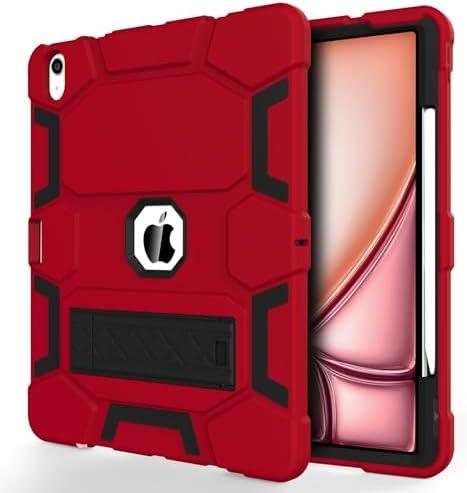 CCMAO for New iPad Air 13 inch (M3/M2) Case 2025/2024, iPad Air 13 Cover with Pencil Holder and Kickstand, Support Touch ID, Heavy Duty Shockproof Protective Case for Kids, Red+Black