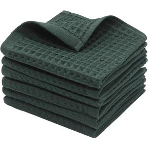 100% Natural Cotton Kitchen Towels Dish Towels Classic Waffle Weave Dish Cloths, Soft Ultra Absorbent Kitchen Hand Towel, Fast Drying Lightweight Washcloth, Set of 6 (Blackish Green)