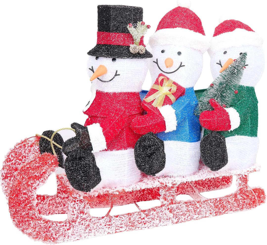 Alpine Corporation 29" H Let It Snow White Fabric Snowman with LED Lights, Indoor and Outdoor Christmas Decor