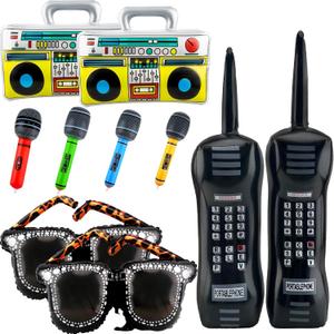 10 Pcs 80s 90s Inflatable Props Includes Inflatable Radio Boombox Inflatable Mobile Phone Inflatable Microphone Inflatable EyeGlasses for 80s 90s Hip Hop Theme Party Decorations