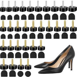 15 Pairs High Heel Replacement Tips Kit, U-Shape Metal Core Caps Cover Shoe Protectors with Dowels, Black Heel Repair Kit for Women's Shoes, Anti-Slip Wear-Resistant Sole Cover (Black, 15 Sizes)