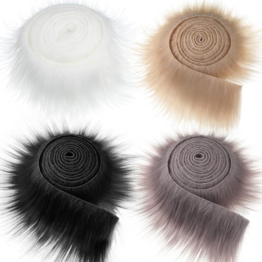 Tatuo 4 Pieces Faux Fur for Craft Faux Fur Shaggy Patches Ribbon Chair Cover Seat Cushion Pad Supplies for Sewing DIY Winter Valentine's Day Costume Gnome Beard(Black, Khaki, Grey, White)