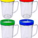 3PACK Party Cups Mugs Compatible with Original Magic Bullet Juicer/extra Magic Bullet Party cups/ 16 Ounce Party Mugs Cups with Colored Lip Rings, Fits Original Magic Bullet Blender Juicer 250W MB-1001