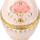 Easter Egg Trinket Box with Hinged Enameled Flower Jewelry Box Classic Ornaments Metal Craft Gift for Home Decor (White)
