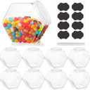 Atarvana Plastic Candy Jars 30oz Set of 8 with 8 Pcs Label Stickers & 1 Pen, Hexagon Candy Containers with Airtight Lids for Candy Buffet, Kitchen Storage Containers Set