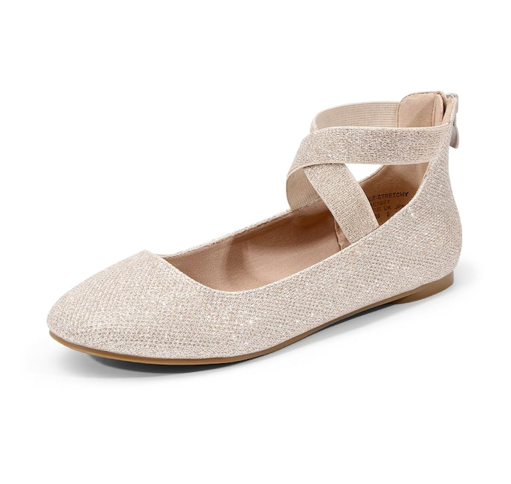 DREAM PAIRS Women's Comfortable Fashion Elastic Ankle Straps Flats Shoes, 7.5