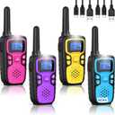 Wishouse Walkie Talkies for Kids Rechargeable Long Range,Xmas Birthday Gift for 5 6 7 8 9 10 11 12 Year Old Boys Girls,Hiking Gear Camping Games with NOAA,SOS Siren,Lamp,Lanyards,Easy to Use,4 Pack (Pink Purple Yellow Blue)