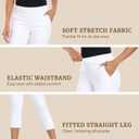 HDE Pull On Capri Pants for Women 21" Inseam Cropped Office Pants with Pockets (White, XL)