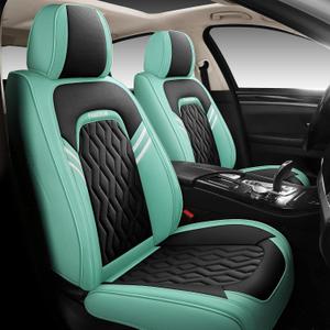 BGYFDU02 Seat Cover 5-Seater Full Set, Airbags Compatible with Synthetic Leather Car Seat Cushion Protectors (Bule-Black)
