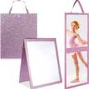 Foldable Glitter Backstage Mirror with Handle 33. 5X 13. 5 Inch Leather Folding Hanging Mirror Rectangular for Travel Dance Bag Home Fitness Spa Gift for Dancers(Purple)
