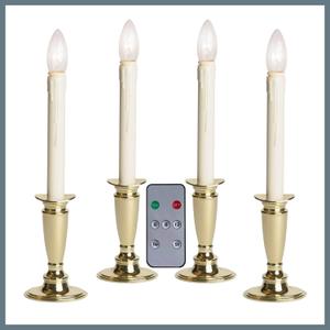 Celestial Lights Set of 4 Battery Operated Window Candles with Remote Control - (Shiny Brass)