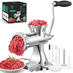 Huanyu Manual Meat Grinder - Heavy Duty Stainless Steel, Effortless Hand Crank for Fresh Ground Beef, Sausages & Pet Food - Compact, Dishwasher Safe - Perfect for Home Restaurant & Outdoor