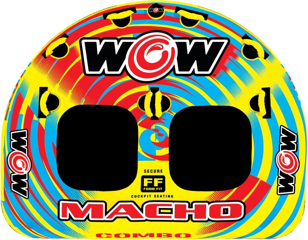 WOW Sports Macho Combo Towable Tubes for Boating, Accessories for Tubing, Water Tube for Boats - Double Seater 2 Person 340 lbs Capacity