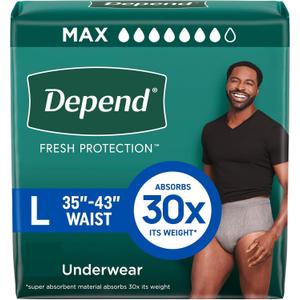 Depend Fresh Protection Adult Diapers, Incontinence Underwear for Men, Disposable, Maximum, Large, White, 16 Count