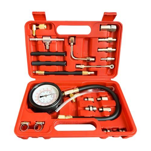 0-140PSI Car Fuel Pressure Tester Kit, TU-114 Vehicle Gas Gasoline Injection Pump Pressure Tester Gauge Kit, Automobile Oil Injection Pump Diagnostic Tool Set, Universal Fit