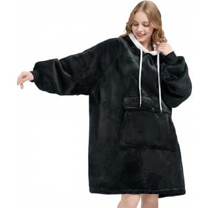 Qeils Wearable Blanket Hoodie for Women, Comfy Sherpa Sweatshirt Blanket as Birthday Christmas Gifts, Oversized Pullover Jacket Blanket Hoodie for Adult (Carbon Black​, Size Adult)