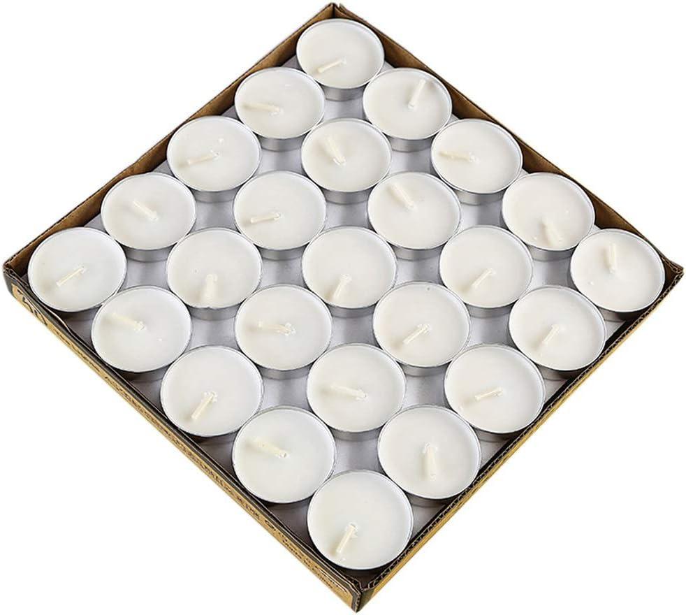Tea Lights Candles, 50 Pack Colorful Tealights Paraffin Pressed Wax About 2 Hours Burn Time for Travel, Centerpiece, Decorative, Gifts, Happy Birthday, New Year (White)