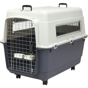 SportPet Designs Plastic Kennels Rolling Plastic Wire Door Travel Dog Crate, XXL (39.5"L x 26.5"W x 29.3"H)