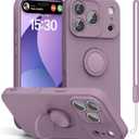 pcgaga Compatible with iPhone 17 Pro Max Case 6.9 inch, Silicone Slim Design with [Ring Holder Stand] [Wrist Strap] [Microfiber Lining] Shockproof Protective Case Cover, Lilac Purple