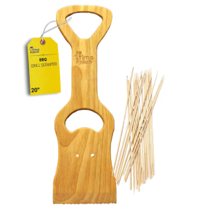 Premium Wood Grill Scraper - Wooden BBQ Grill Scraper, Barbecue Cleaner Tool, Enjoy Safe & Bristle Free Barbecue for Outdoor Grill |Includes 12" Bamboo Skewers (100 Pcs)