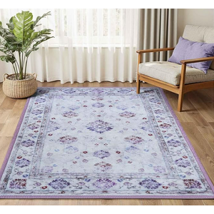 FinRèc 4x6 Rugs for Living Room, Washable Vintage Floral Bedroom Rug, Non-Slip Low Pile Area Rug, Ultra-Thin Foldable Accent Indoor Carpet for Kitchen Dining Kids Room Home Office - Pink and Green