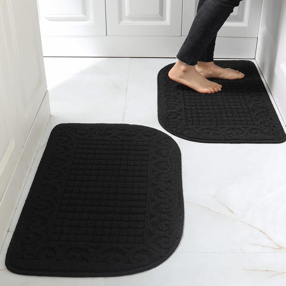 COSY HOMEER 32X20 Inch Anti Fatigue Kitchen Rug Mats are Made of 100% Polypropylene Half Round Rug Cushion Specialized in Anti Slippery and Machine Washable Black(2 pcs)
