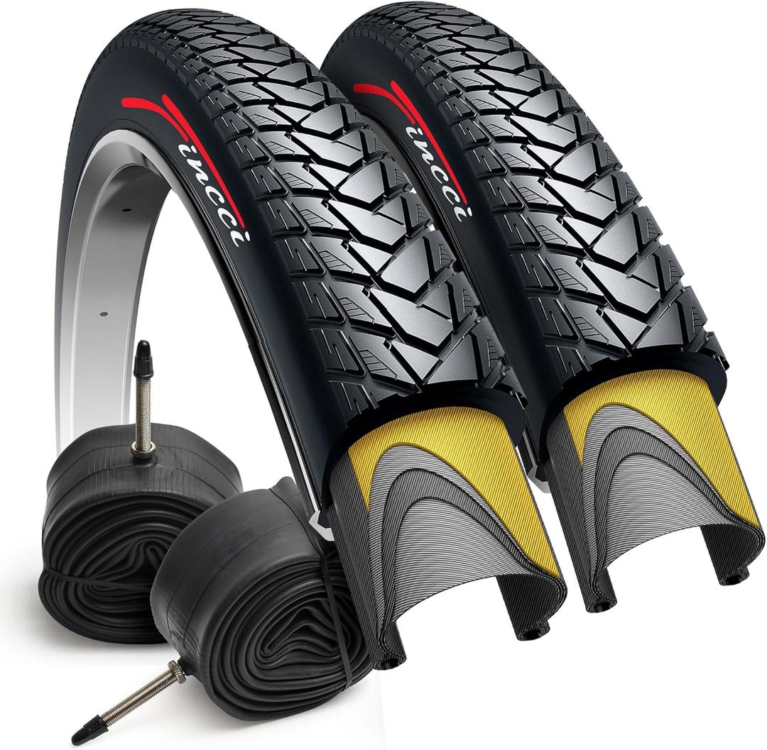 Fincci Gravel 700x35c Bike Tire with 2X Inner Tubes - Pair Foldable 700c Bike Tires, 37-622 with Nylon Puncture Protection 1mm - for Electric, Road, Folding, Hybrid Bikes, 60 TPI, Count of 3
