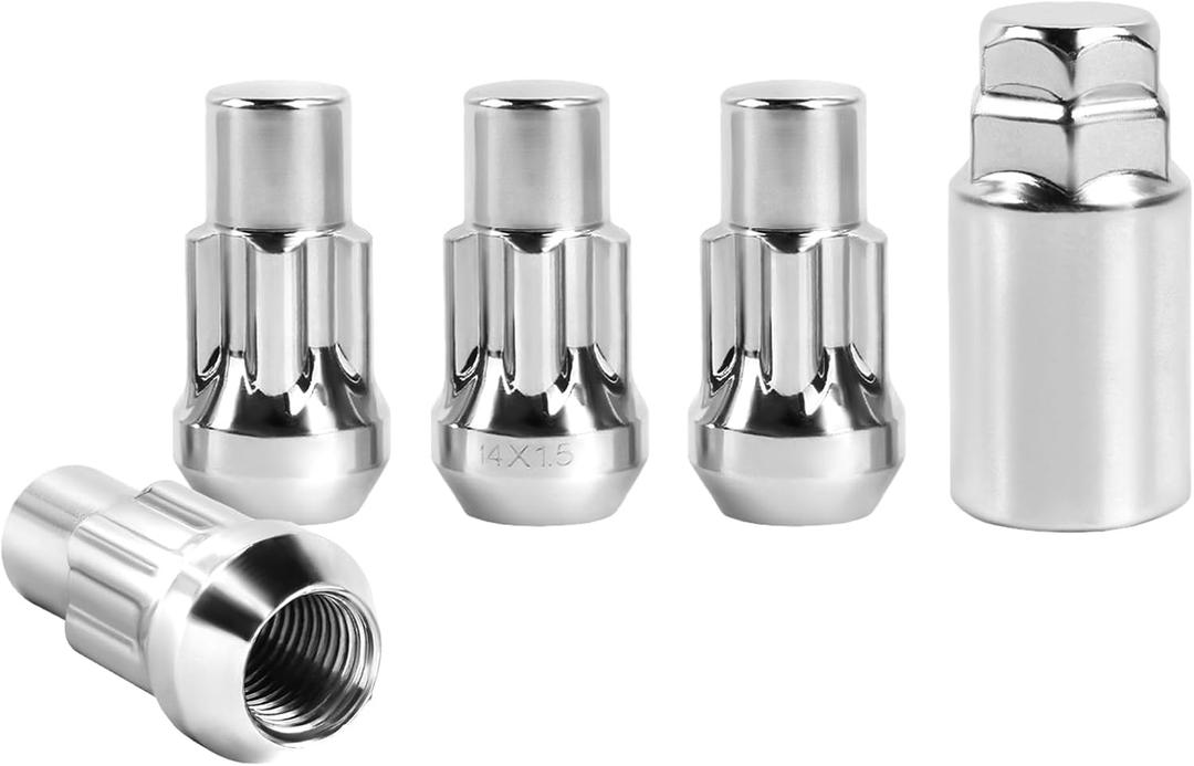 14x1.5 Wheel Locks with Key,Set of 4，Anti-Theft Locking Lug Nuts,Fits Sliverado Sierra Savana Yukon Tahoe，Chrome